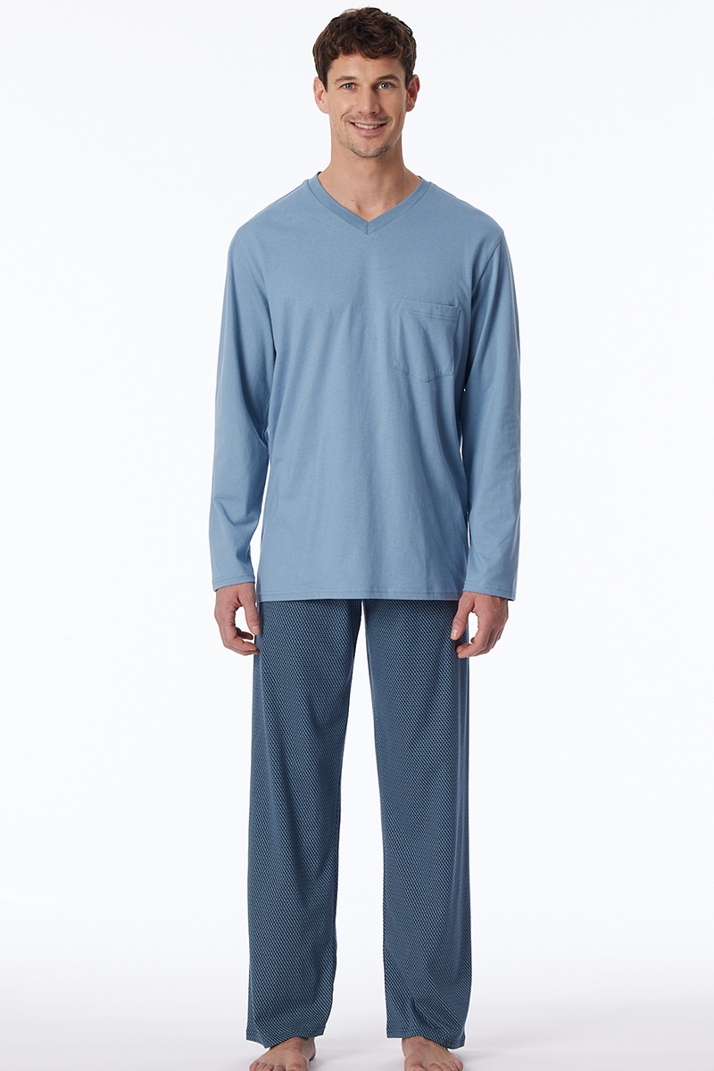 Schiesser Pyjama blue met V-hals 