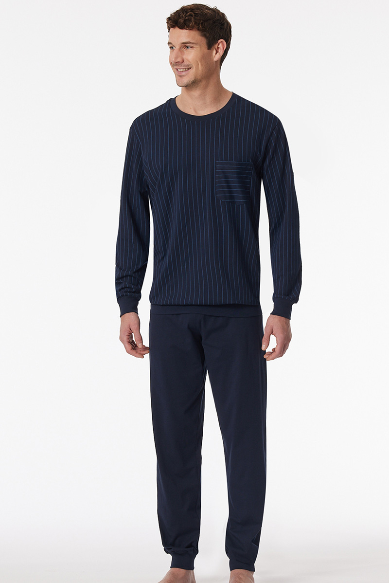 Schiesser Pyjama blauw met boord  