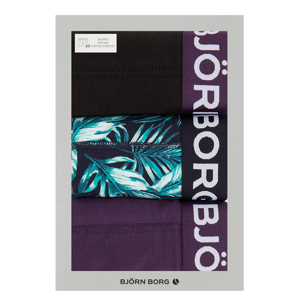 Bjorn Borg boxershorts 3-pack cotton stretch zwart-paars-print