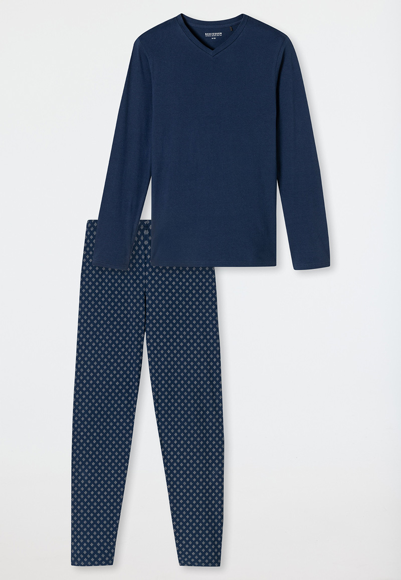 Schiesser Pyjama blauw met V-hals