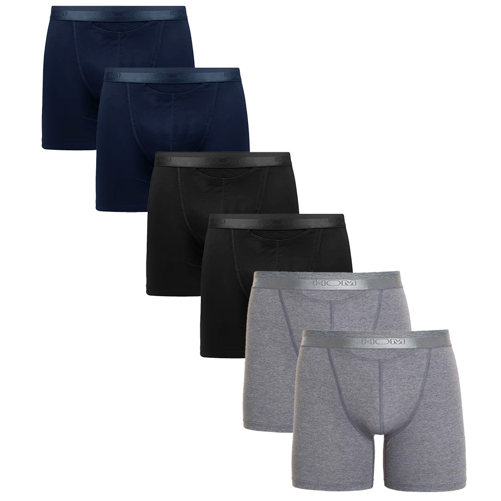 Hom Ho1 Boxershorts long actie 6-pack zwart-grijs-blauw