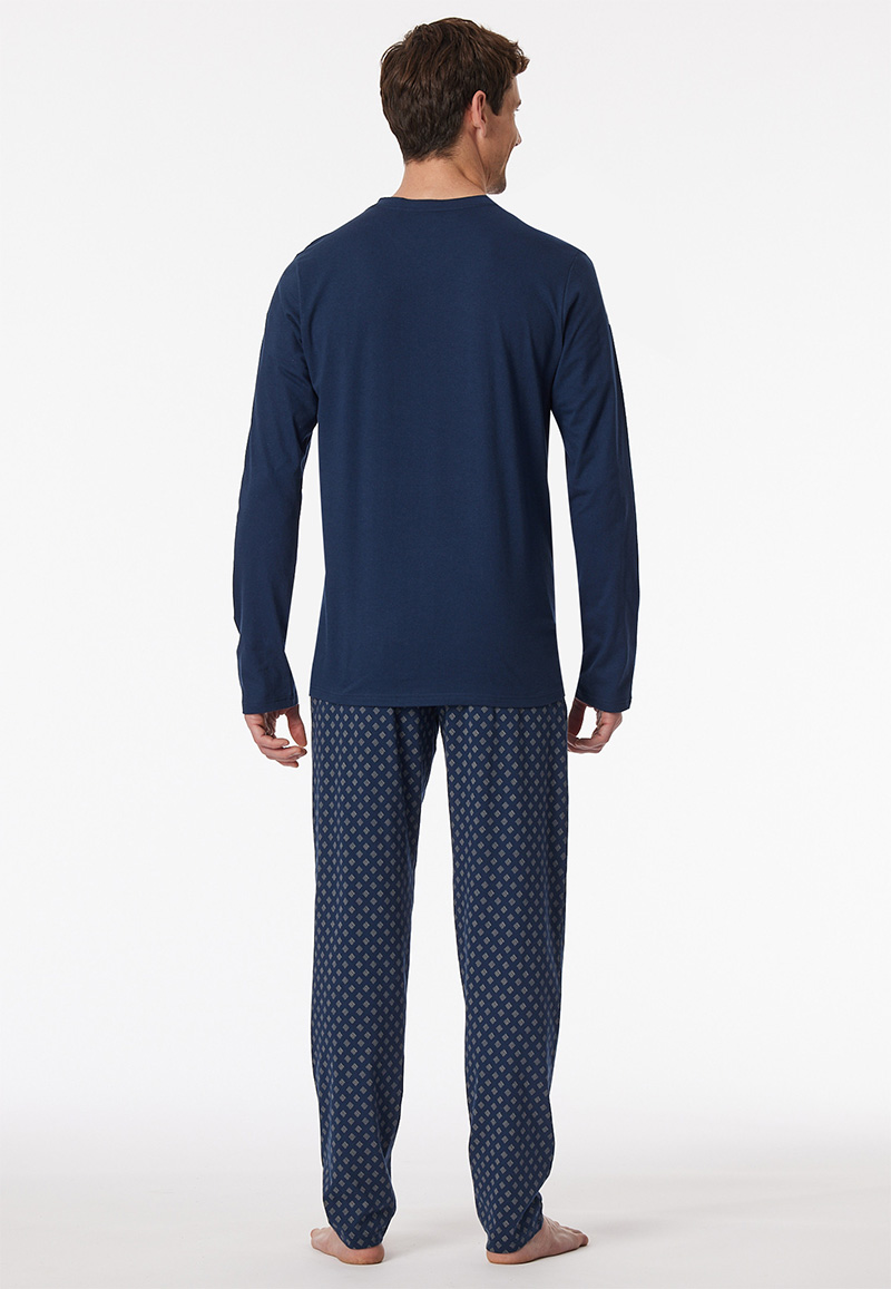 Schiesser Pyjama blauw met V-hals