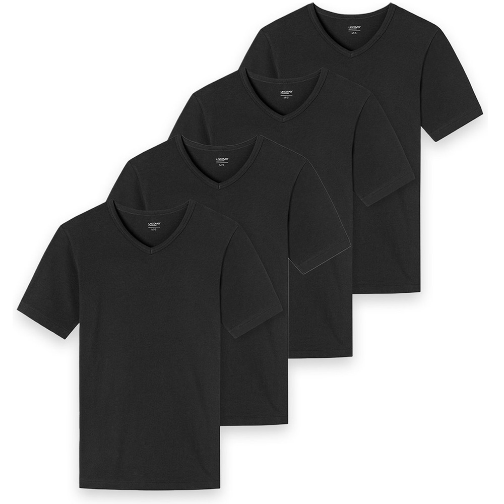 Schiesser T-shirt V-hals Uncover 4-pack zwart