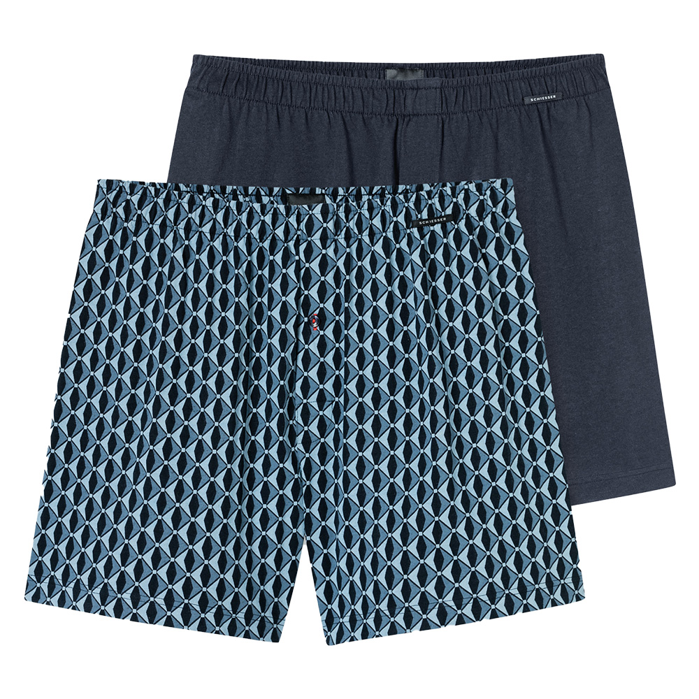 Schiesser Boxer Jersey 2-pack blauw + printje