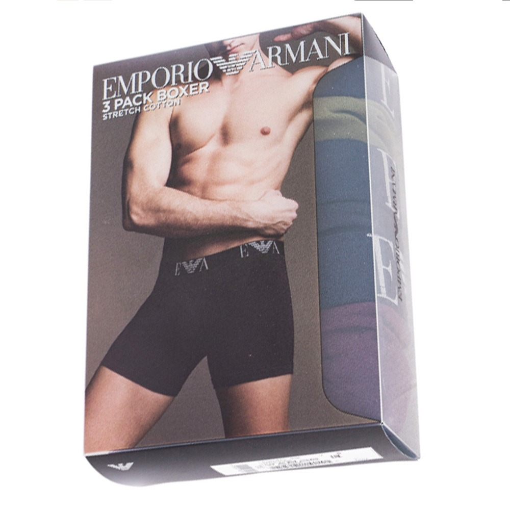 Armani boxershorts met logoband 3-pack olijf/marine/zwart