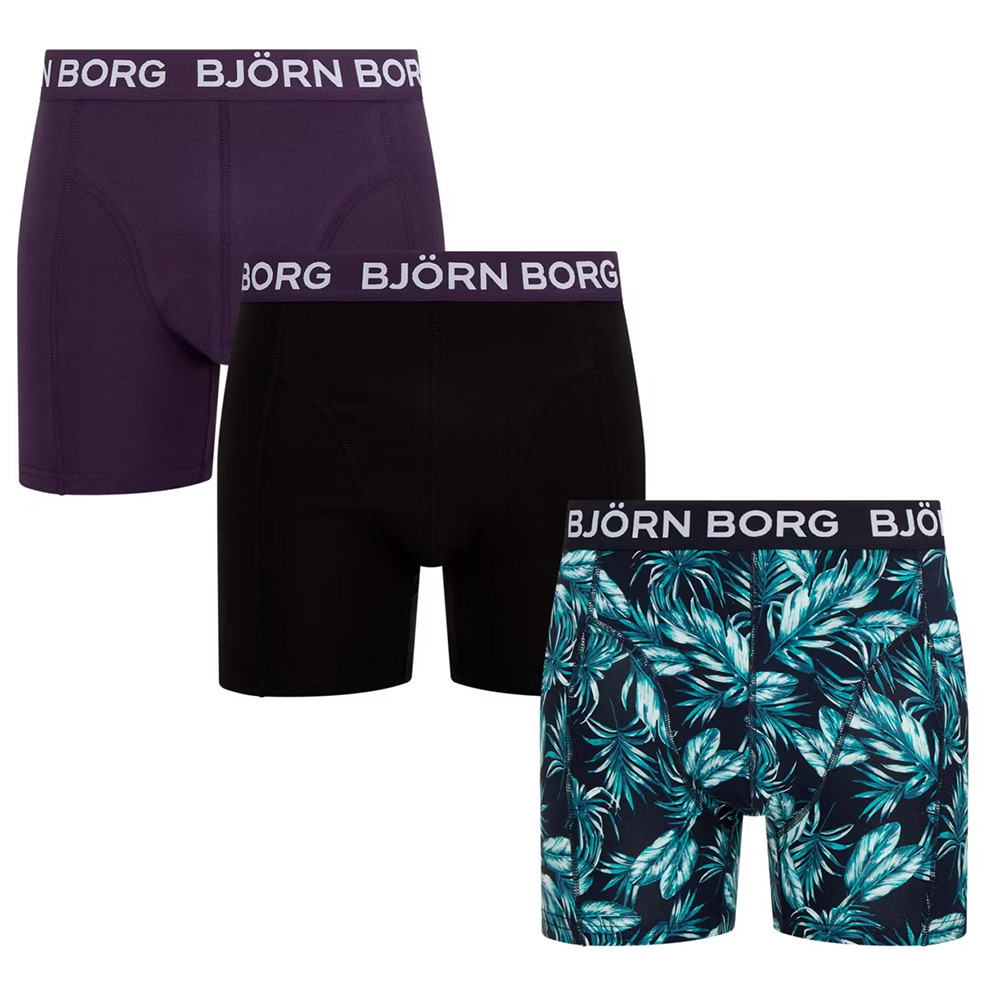 Bjorn Borg boxershorts 3-pack cotton stretch zwart-paars-print