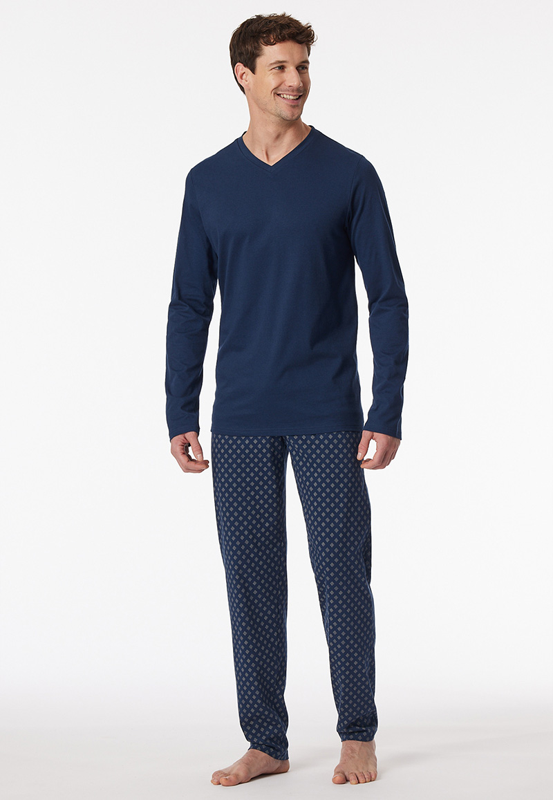 Schiesser Pyjama blauw met V-hals