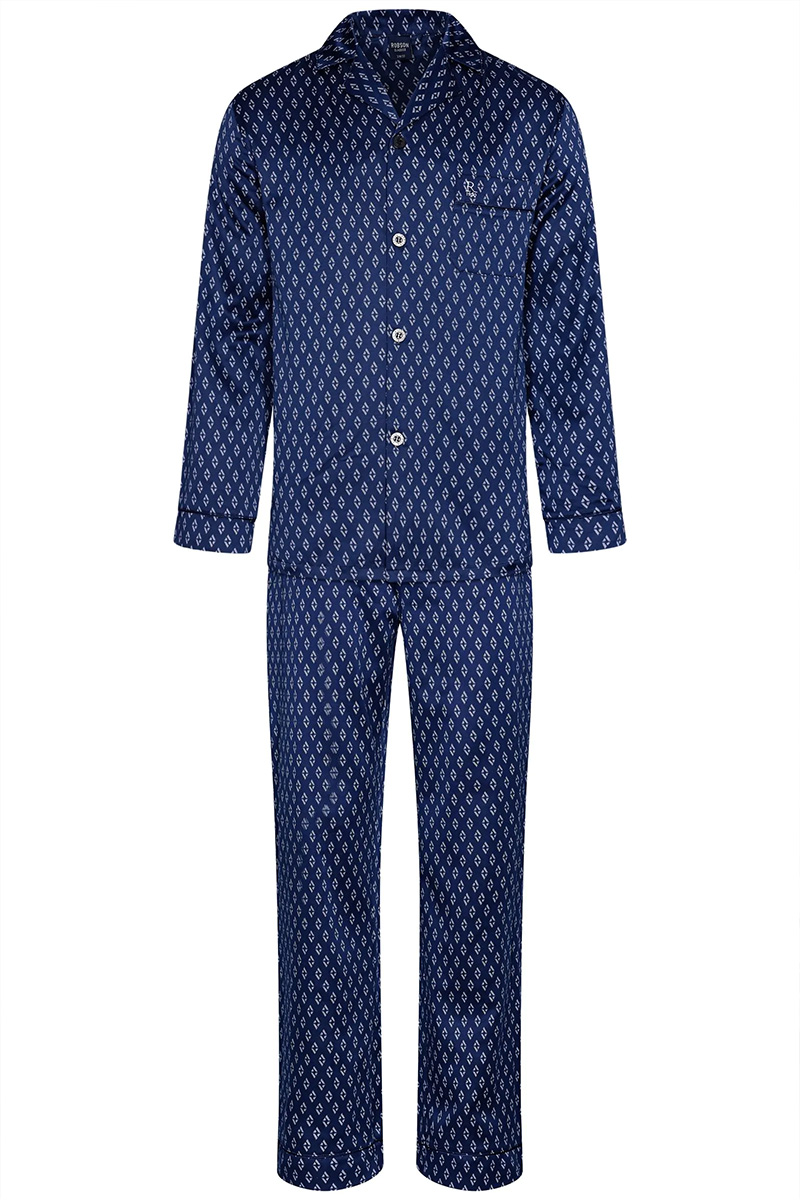 Robson satijnen pyjama met knopen blauw 