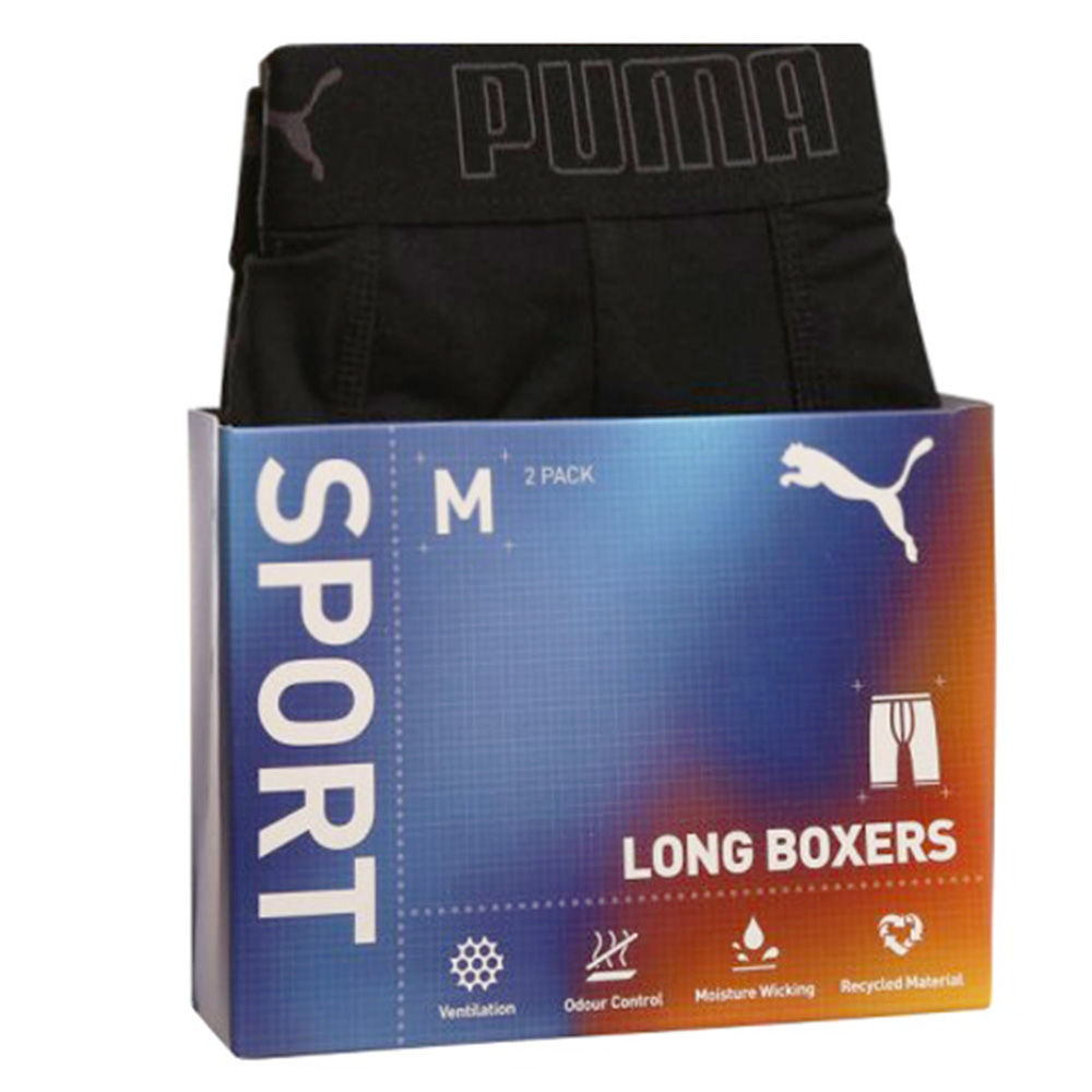 Puma Sport Boxershorts long microfiber 2-pack zwart