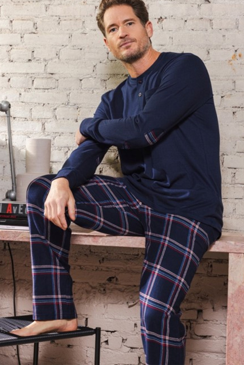 Pastunette  Pyjama met flanelle broek blauw  