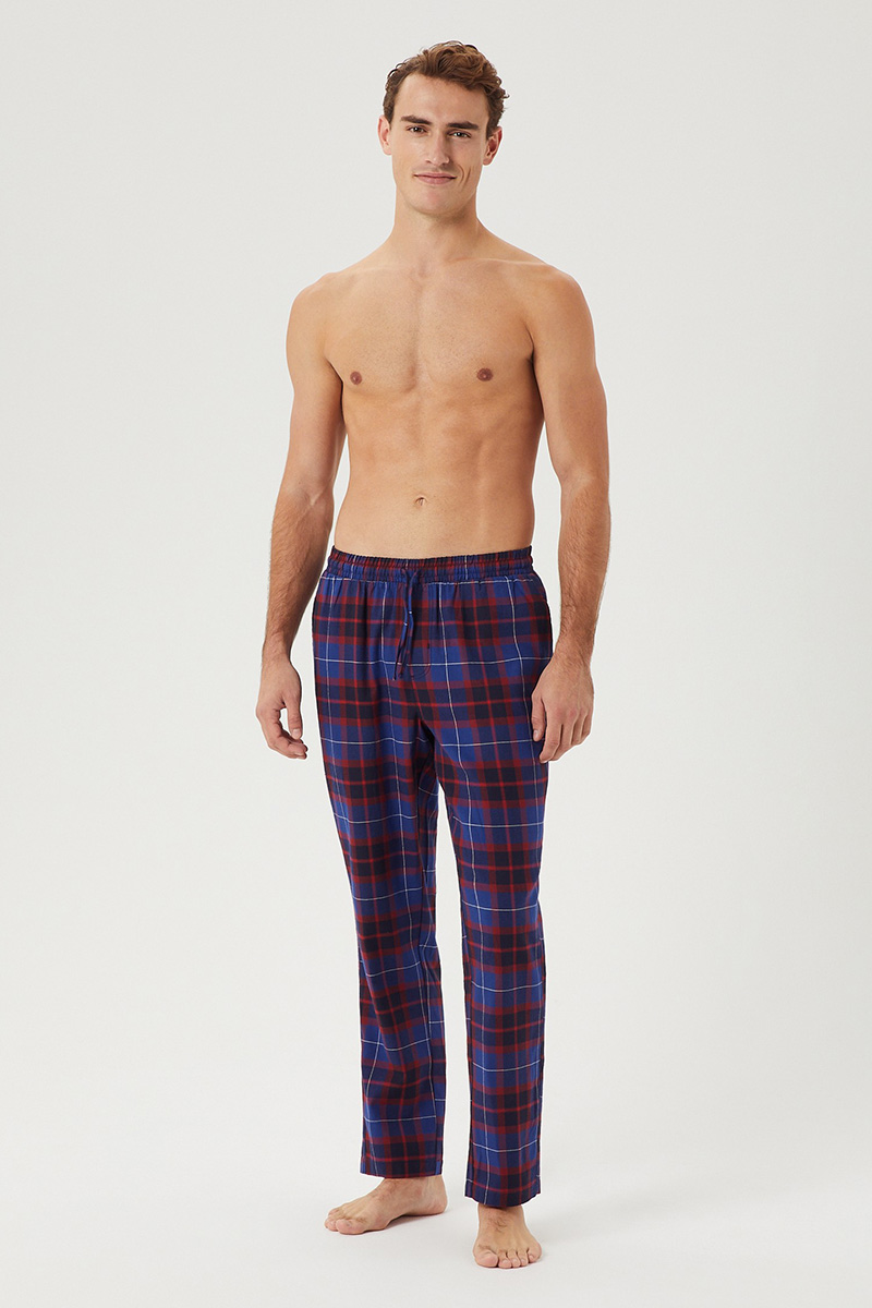 Bjorn Borg Pyjamabroek flanel blauw-rood geruit  