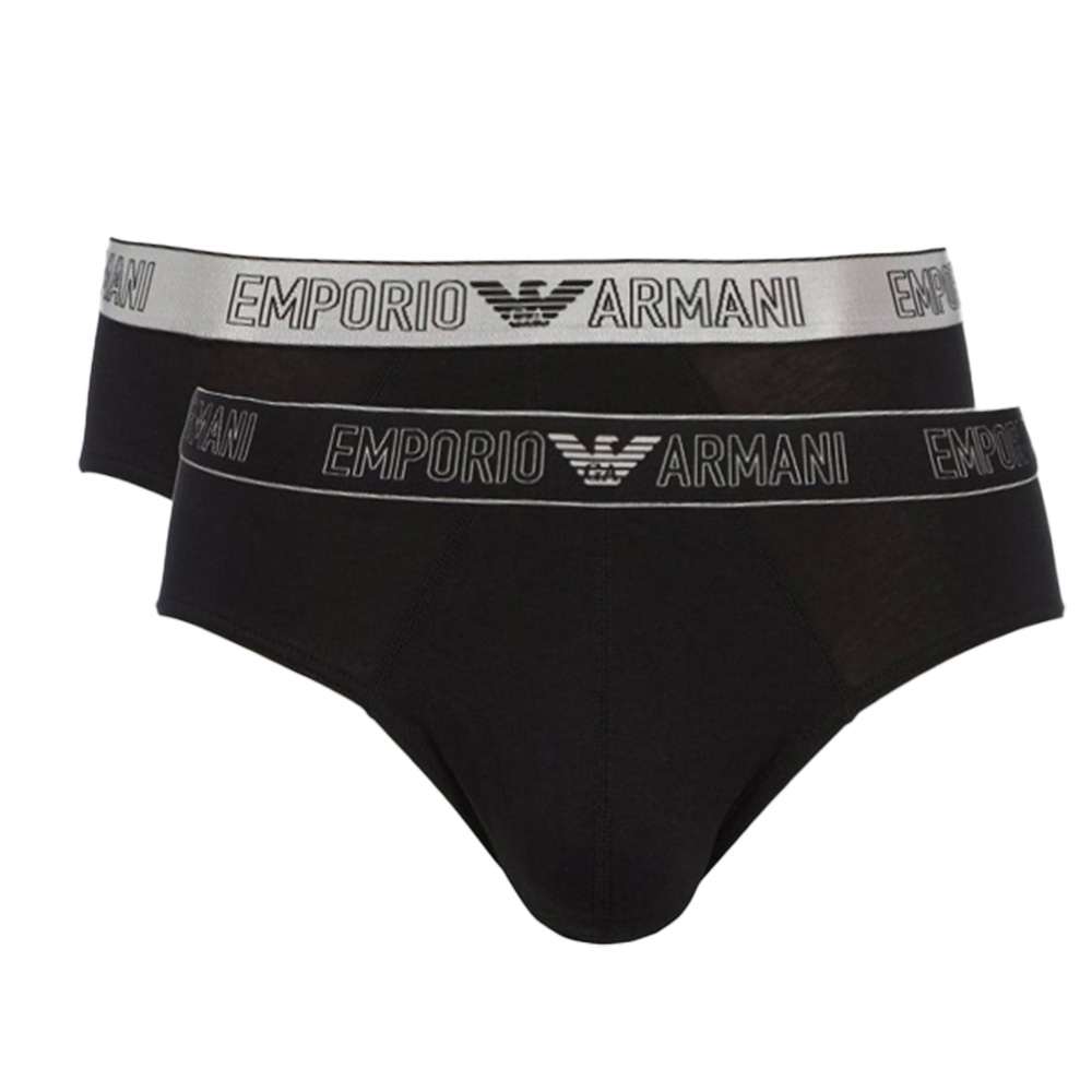 Armani Slips 2-pack zwart met shiny waistband
