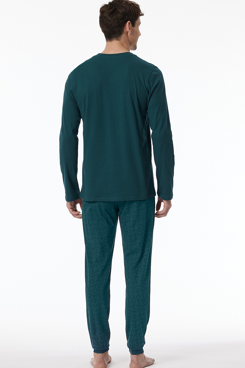 Schiesser Pyjama petrol met V-hals 