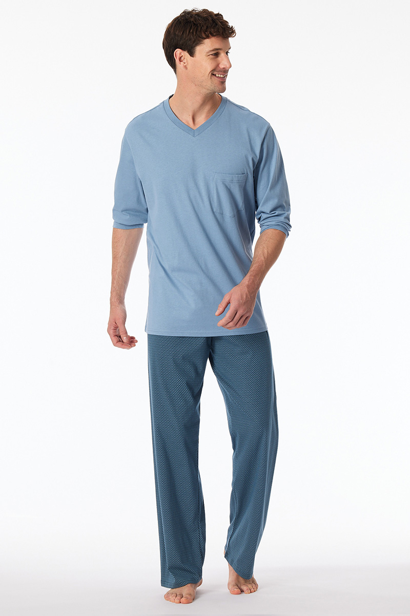 Schiesser Pyjama blue met V-hals 